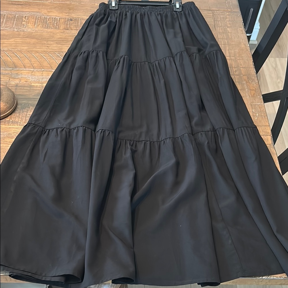 Black Maxi Tiered A-Line Skirt